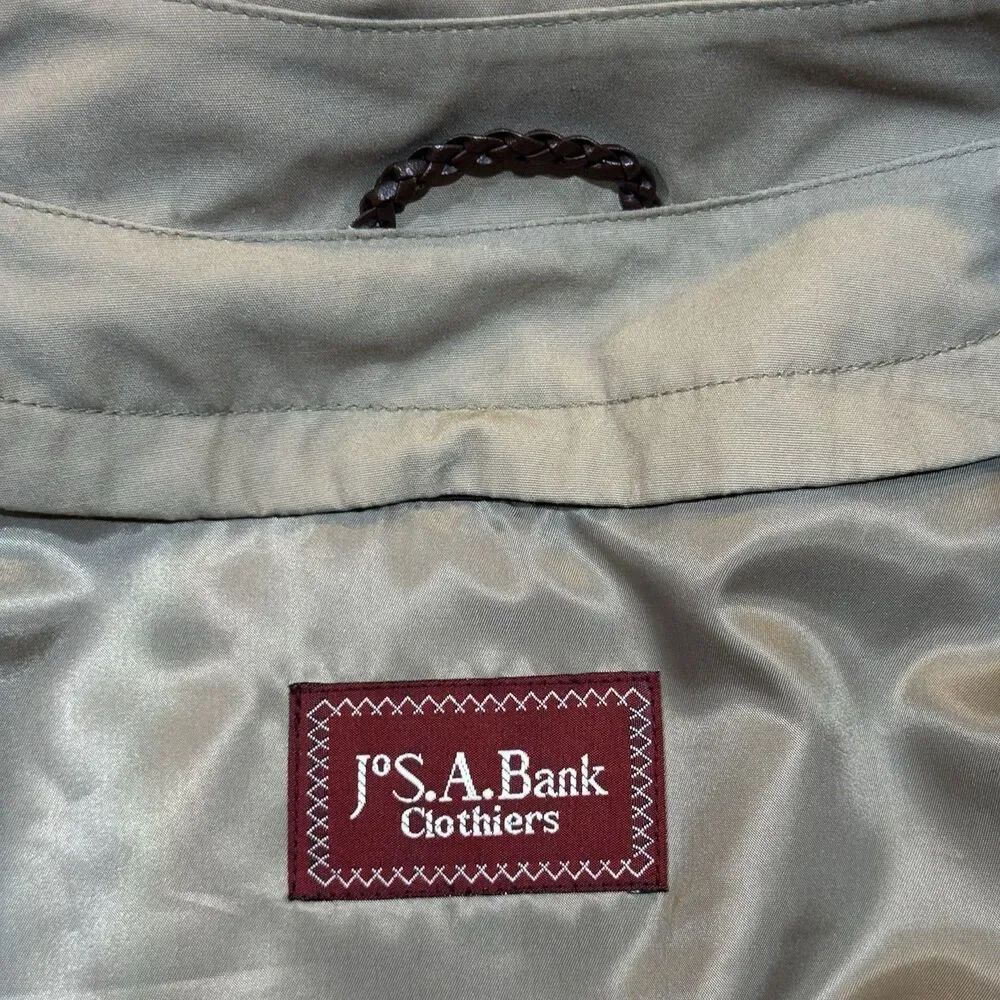 Vintage Jos. A.‎ Bank All-Weather Khaki Trench Coat 46R Wool Liner Made in USA